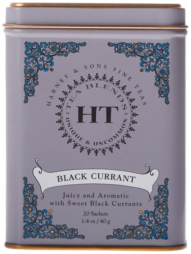Harney & Sons Caffeinated Tea Tin Sachets, Black Currant, 20 Count